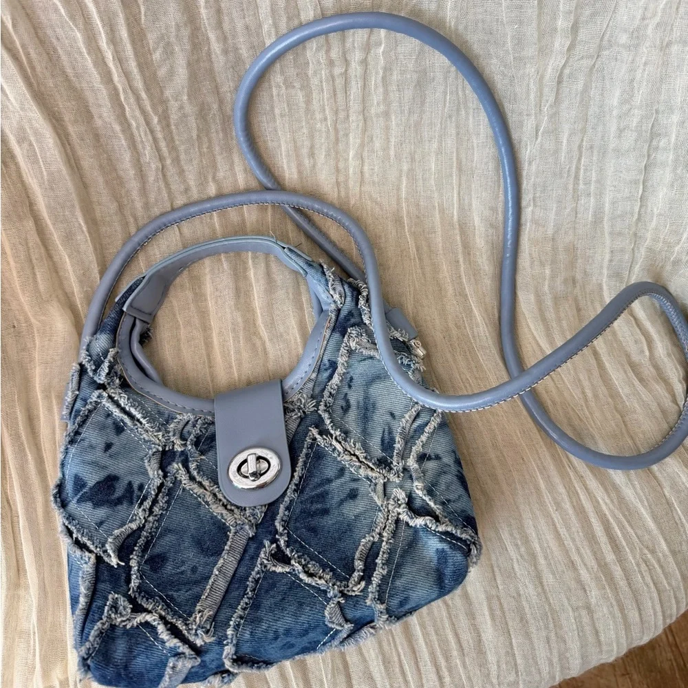 Y2K Accessories Bundle - Blue Denim Patchwork Mini Handbag & Bucket Hat - Picture 6 of 10